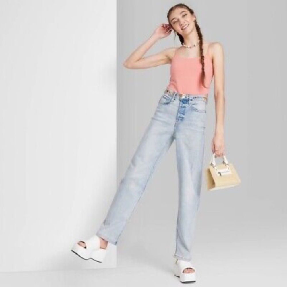 High Rise Distressed Straight Jeans - Wild Fable™ Light Wash Siz 10